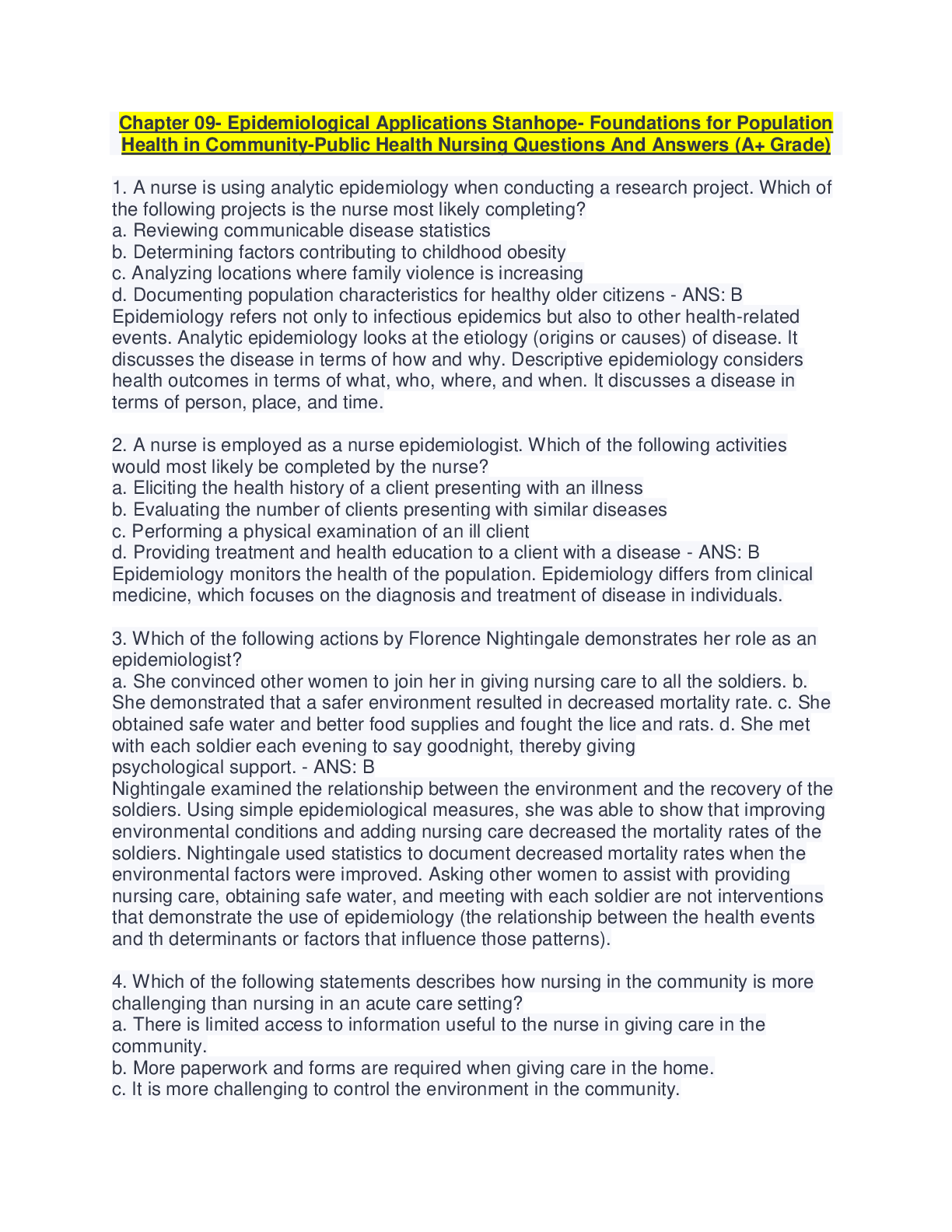 Preview of Chapter 09- Epidemiological Applications Stanhope- Foundations for Population  Health in C